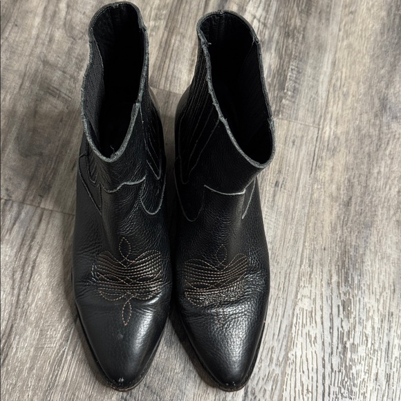 Zadig & Voltaire Tyler Grained Vintage Western Ankle Boot Black Calf Leather 8.5 - Picture 3 of 8